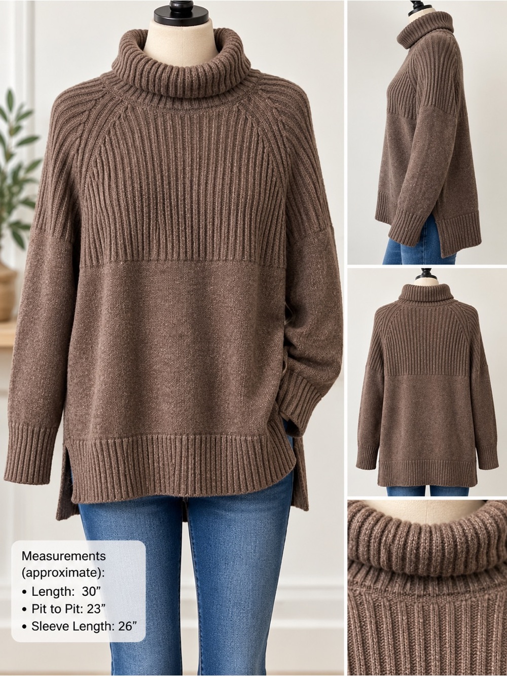 Cozy Brown/Taupe Chunky Knit Turtleneck Sweater — Estimated XL/1X